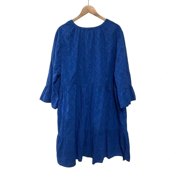 J. Jill Tiered Eyelet Dress Royal Blue Fully Lined 4X - Picture 5 of 6